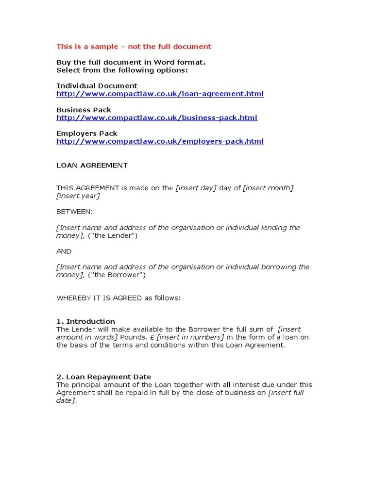 Loan Agreement Loans Interest