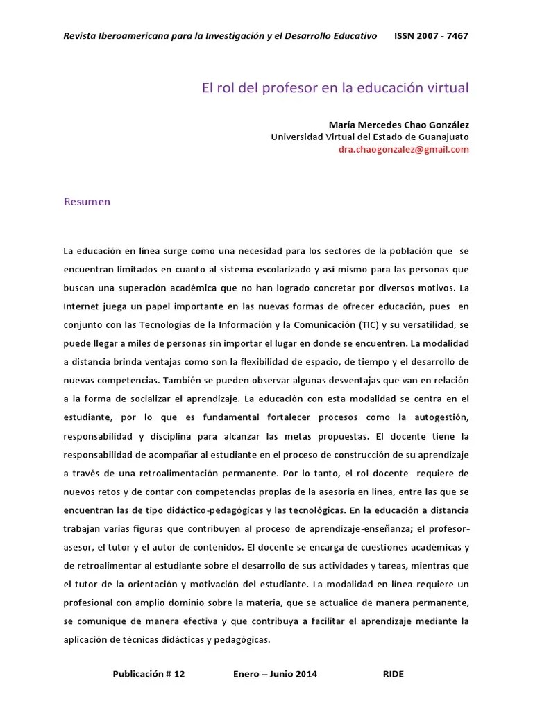 Profesor En La Educacion Virtual | PDF | Educación A Distancia | Maestros