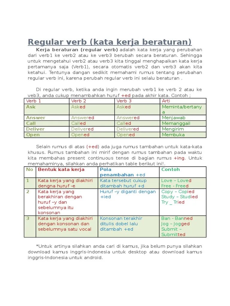 Kata Kerja Beraturan Regular Verb Dan Artinya - Kumpulan Kerjaan