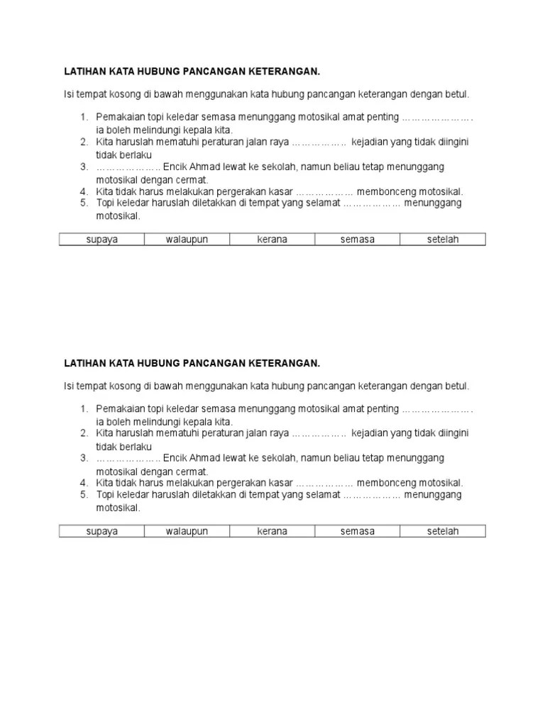 Latihan kata hubung tahun 3. Latihan Kata Hubung Pancangan Keterangan Pdf