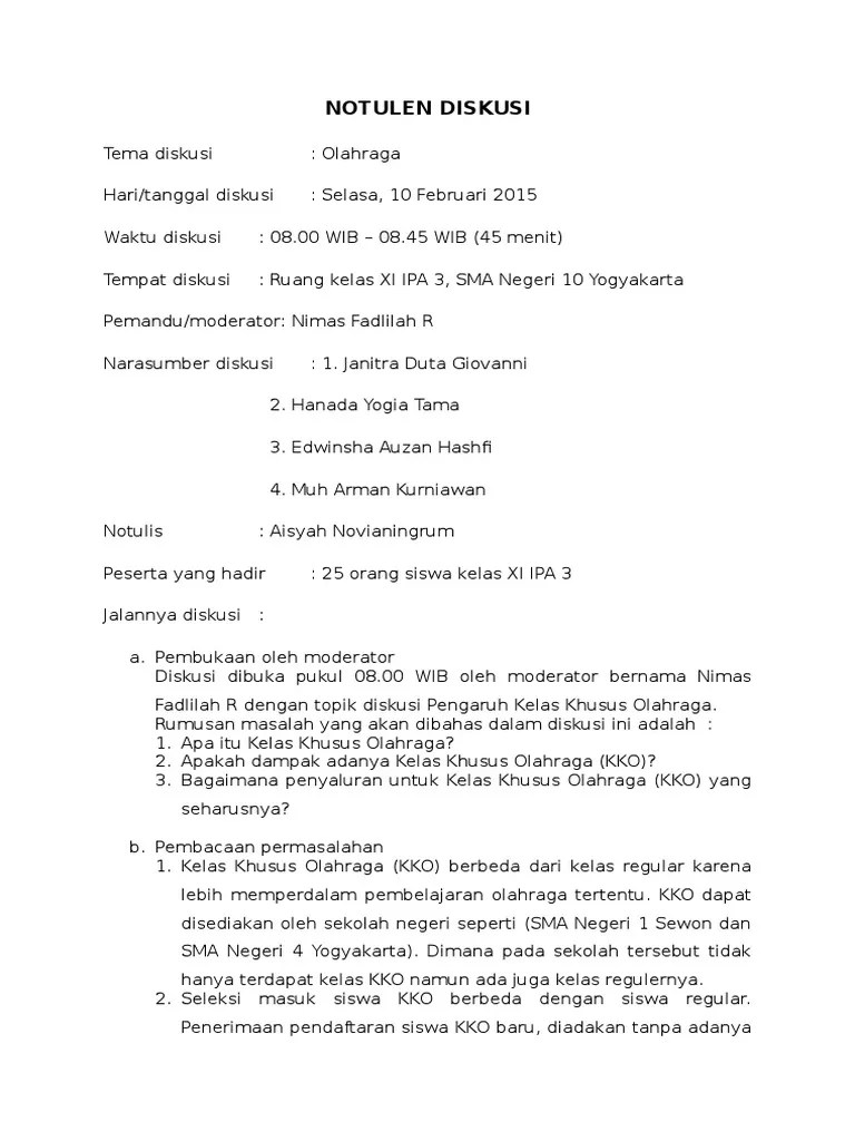 29 contoh notulen rapat bisnis. CONTOH NOTULEN DISKUSI