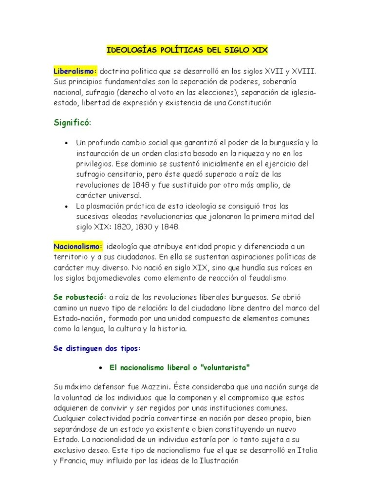 Ideologías Políticas Del Siglo Xix | PDF | Anarquismo | Nacionalismo