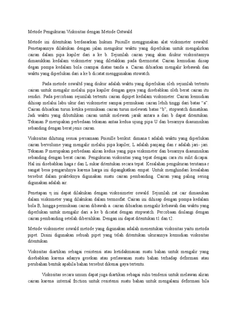 Metode Pengukuran Viskositas Dengan Metode Ostwald | PDF