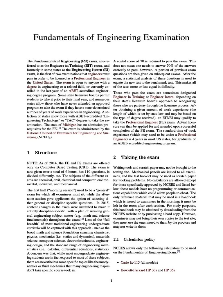 Fundamentals Of Engineering Examination | PDF | Vocational Education | Science