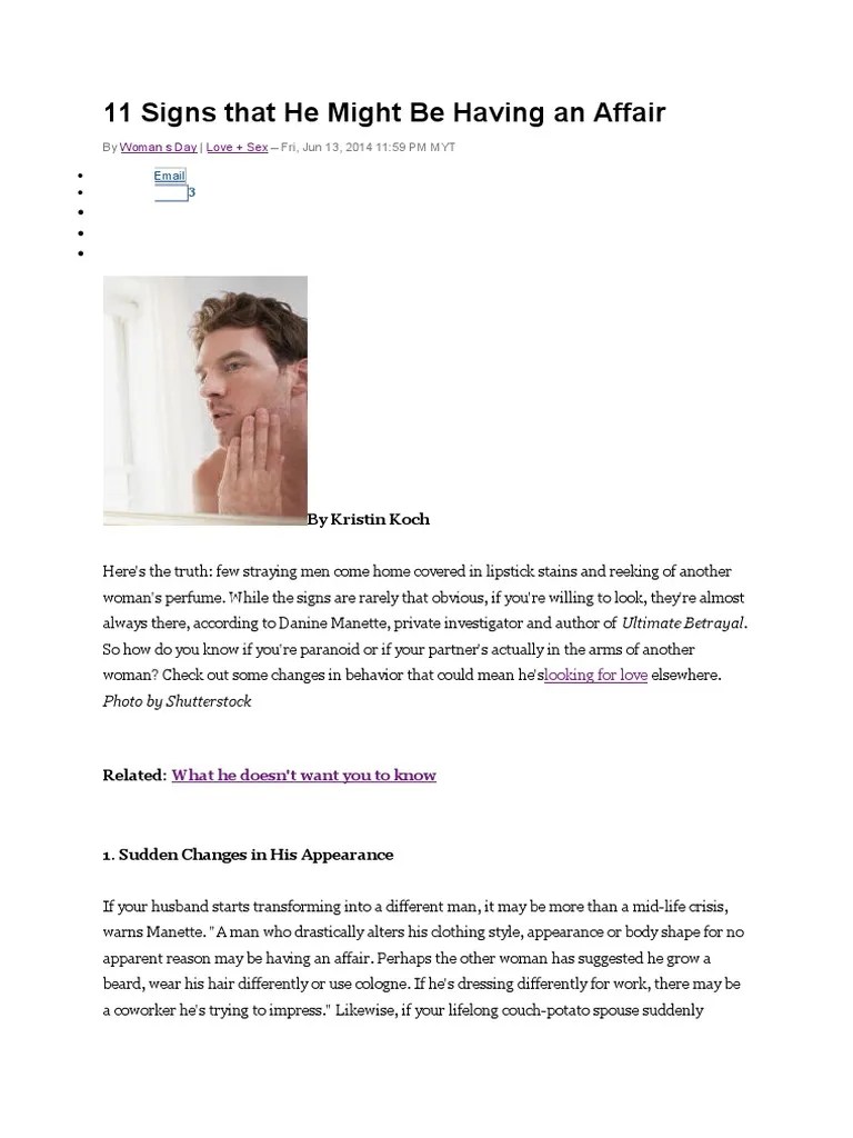 11 Signs That He Might Be Having An Affair | PDF | Infidelity | Human ...
