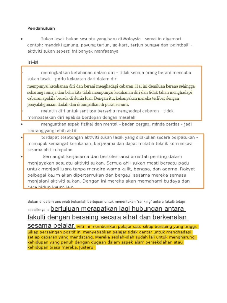 Huraikan pendapat anda tentang kebaikan sukan lasak. Sukan Lasak Spm Karangan Pdf