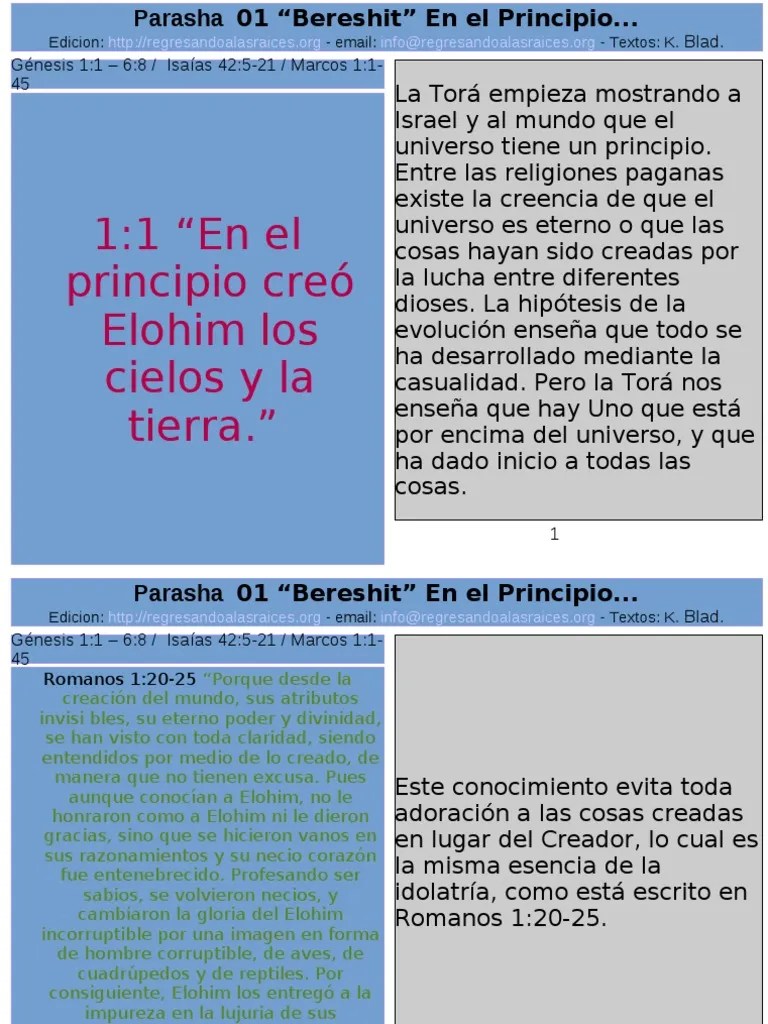 Parasha 01 Bereshit | PDF | Libro Del Génesis | Shema Israel