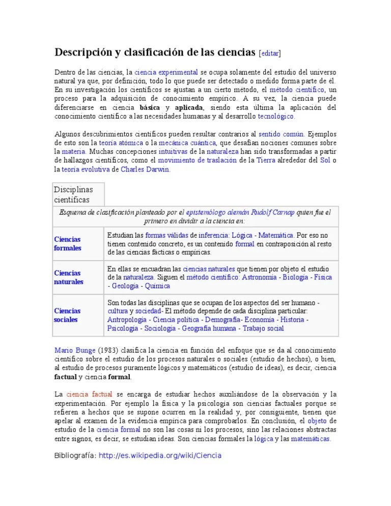Clasificación De Las Ciencias | PDF | Science | Enseñanza De Matemática