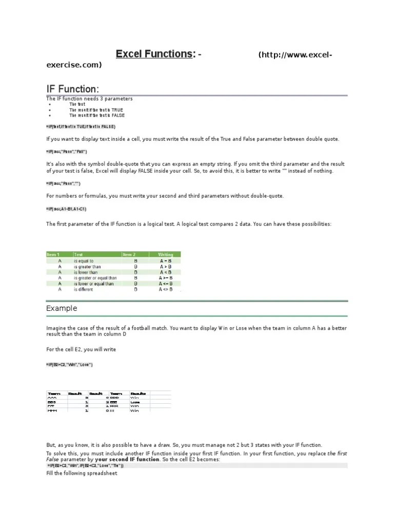 Excel Functions | PDF | Parameter (Computer Programming) | Teaching ...