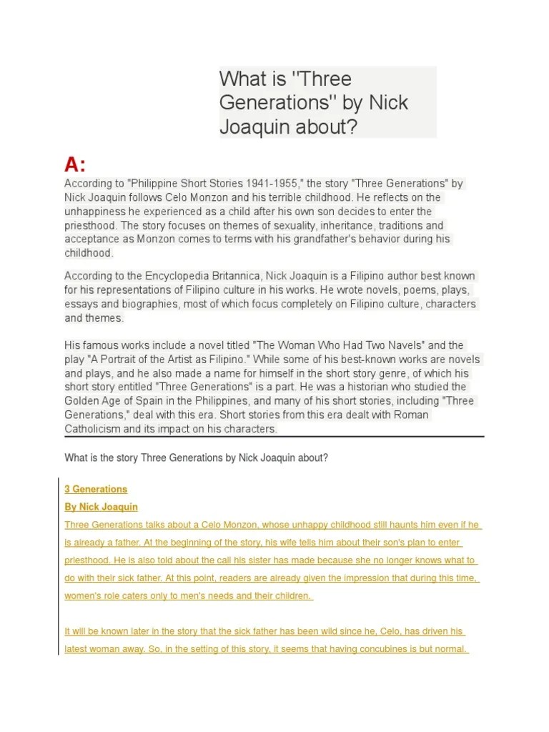 Three Generations By Nick Juoquin | PDF