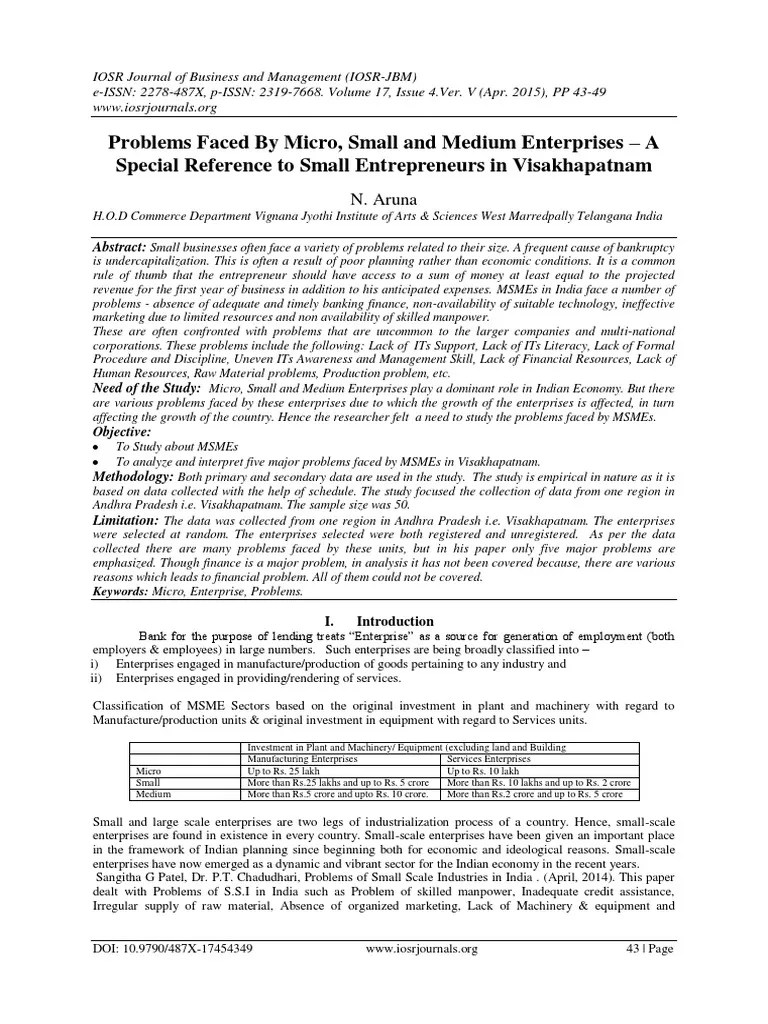 Problems Faced By Micro, Small And Medium Enterprises - A Special ...