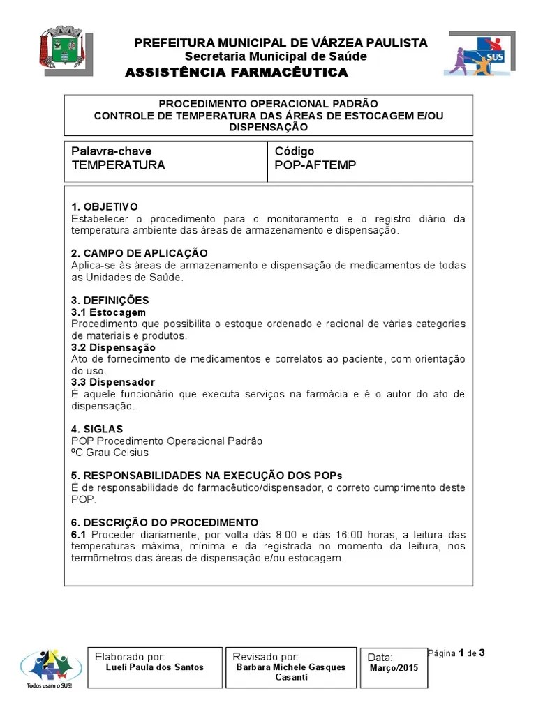 POP-controle De Temperatura | PDF | Farmacêutico | Celsius