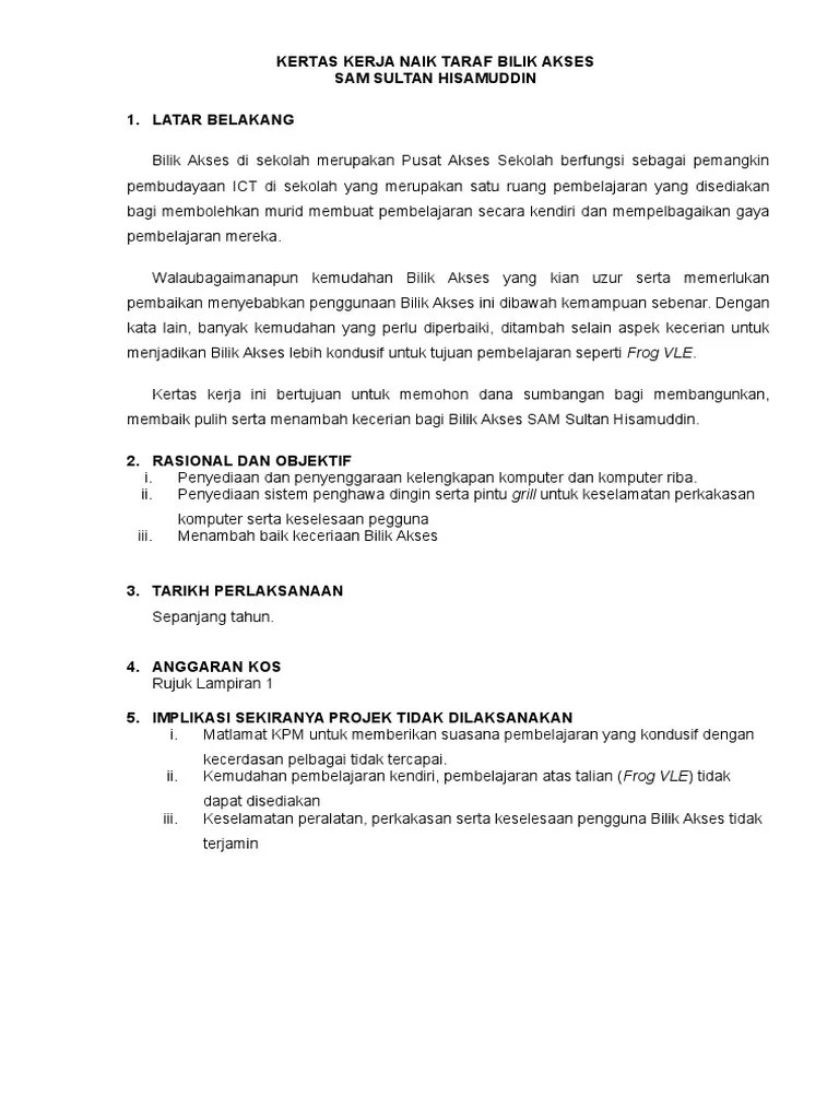 25 contoh surat permohonan bantuan dana barang dll contoh surat . Kertas Kerja Naik Taraf Bilik Akses Pdf