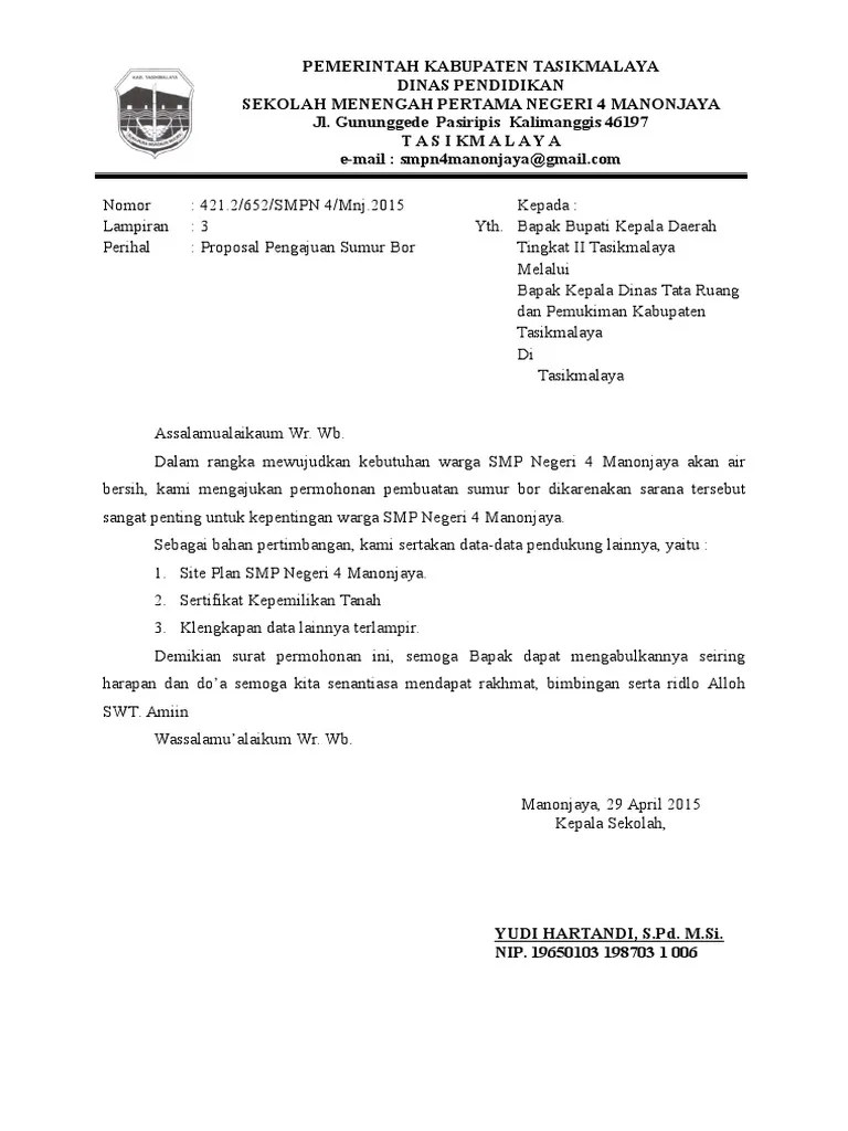 Kop surat alamat lembaga yang. Surat Permohonan Sumur Bor