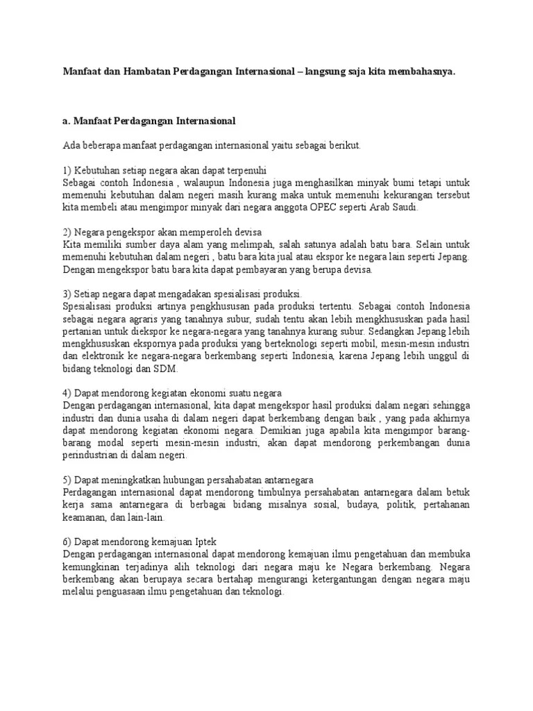 Manfaat Perdagangan Antar Negara Adalah – Dengan