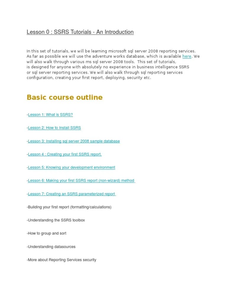 SSRS Reporting Tutorials | PDF | Database Index | Microsoft Sql Server
