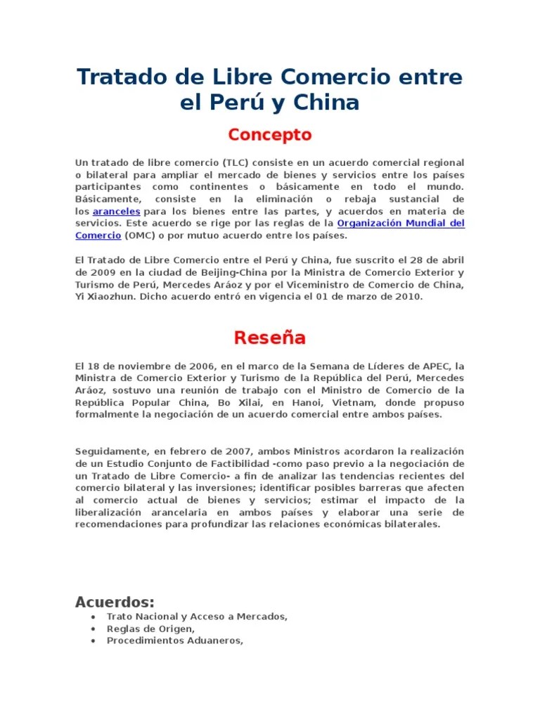Tratado De Libre Comercio Entre El Perú Y China | PDF | Acuerdos ...