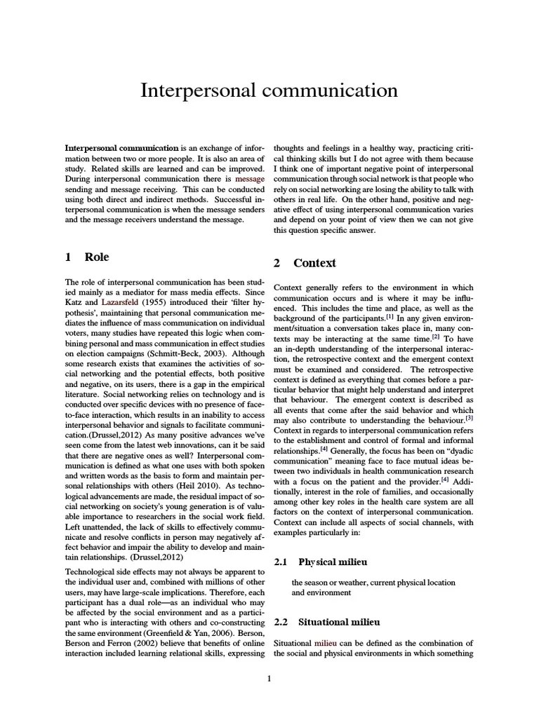 Interpersonal Communication Pdf Interpersonal Communication
