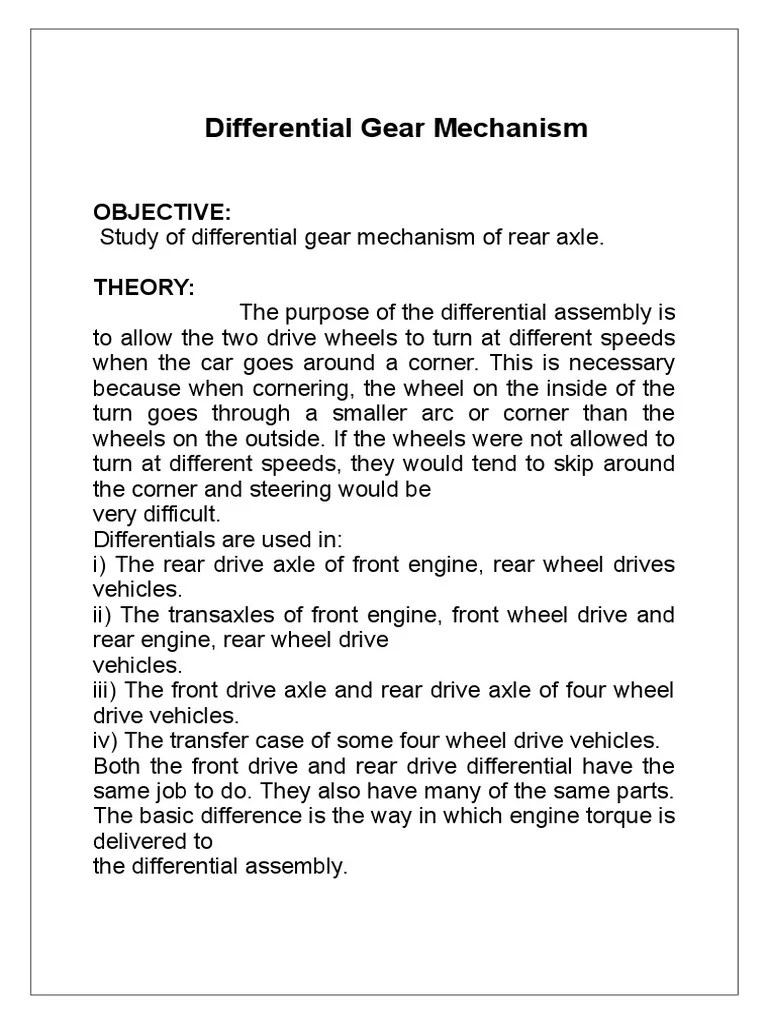 Differential Gear Mechanism | PDF | Clutch | Manual Transmission