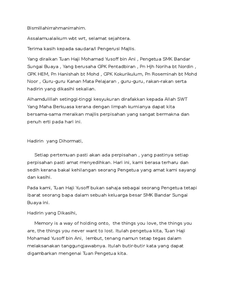 Contoh Ucapan Persaraan Guru : Doc Teks Pengacara Majlis Persaraan Anneza Hussein Academia Edu