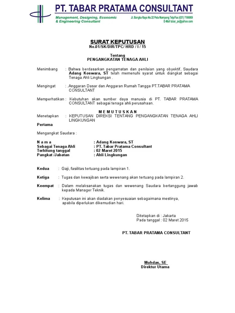 Contoh surat peringatan / teguran 1 untuk karyawan swasta, guru,. Sk Pengangkatan Pdf