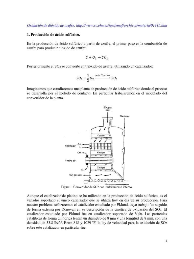 Taller 1 Oxidacion De Dioxido De Azufre | PDF | Dióxido De Azufre ...