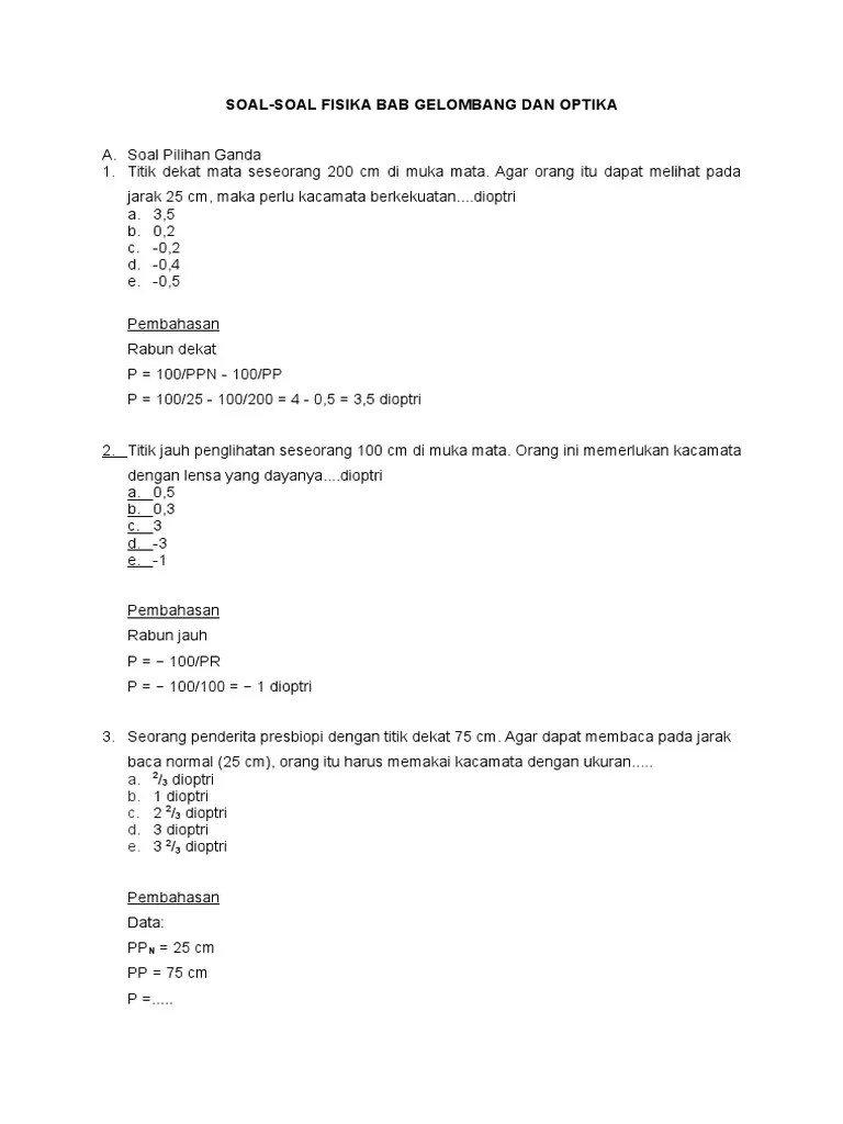 Pembahasan soal un fisika smpmts 2014 alat optik mata . Soal Dan Pembahasan Mata Dan Kacamata