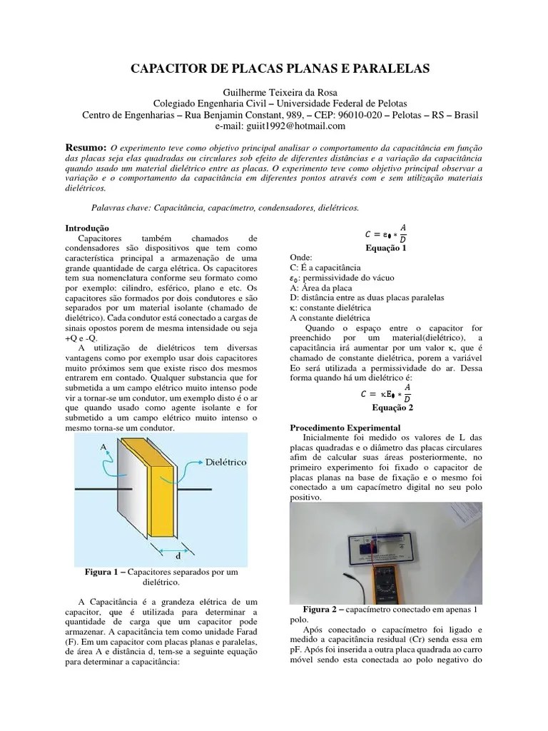 Relatorio Capacitor De Placas Planas E Paralelas