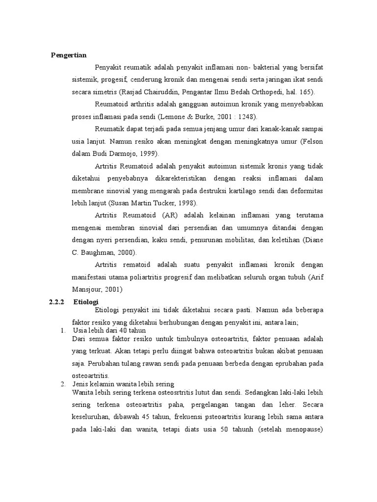 pada penyakit rematik inflamatori, inflamasi merupakan proses primer dan degenerasi. Lp Rematik Pdf