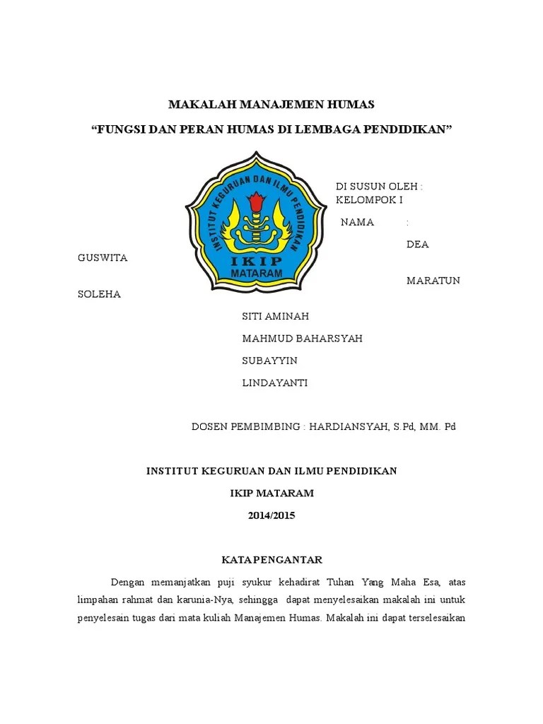 Berikut beberapa contoh judul skripsi/tesis bidang studi humas / public relation : Makalah Manajemn Humas Pdf
