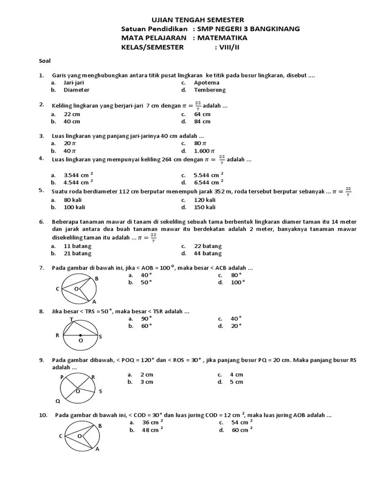 Soal Dan Jawaban Matematika Kelas 8 Semester 2 Tentang Lingkaran Kumpulan Contoh Surat Dan Soal Terlengkap Soal latihan relasi dan fungsi smp kelas 8.