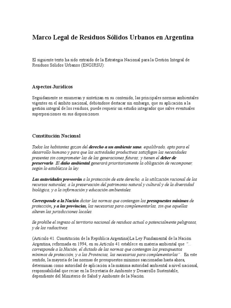 Marco Legal De Residuos Sólidos Urbanos En Argentina | PDF | Residuos | Derecho Penal