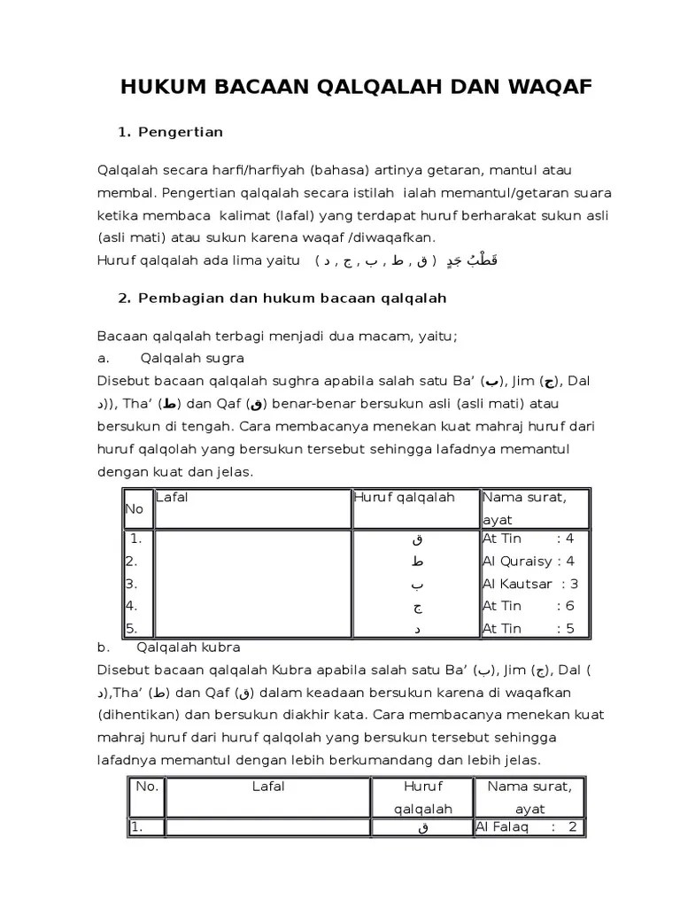 Hukum Bacaan Qalqalah Dan Waqaf | PDF