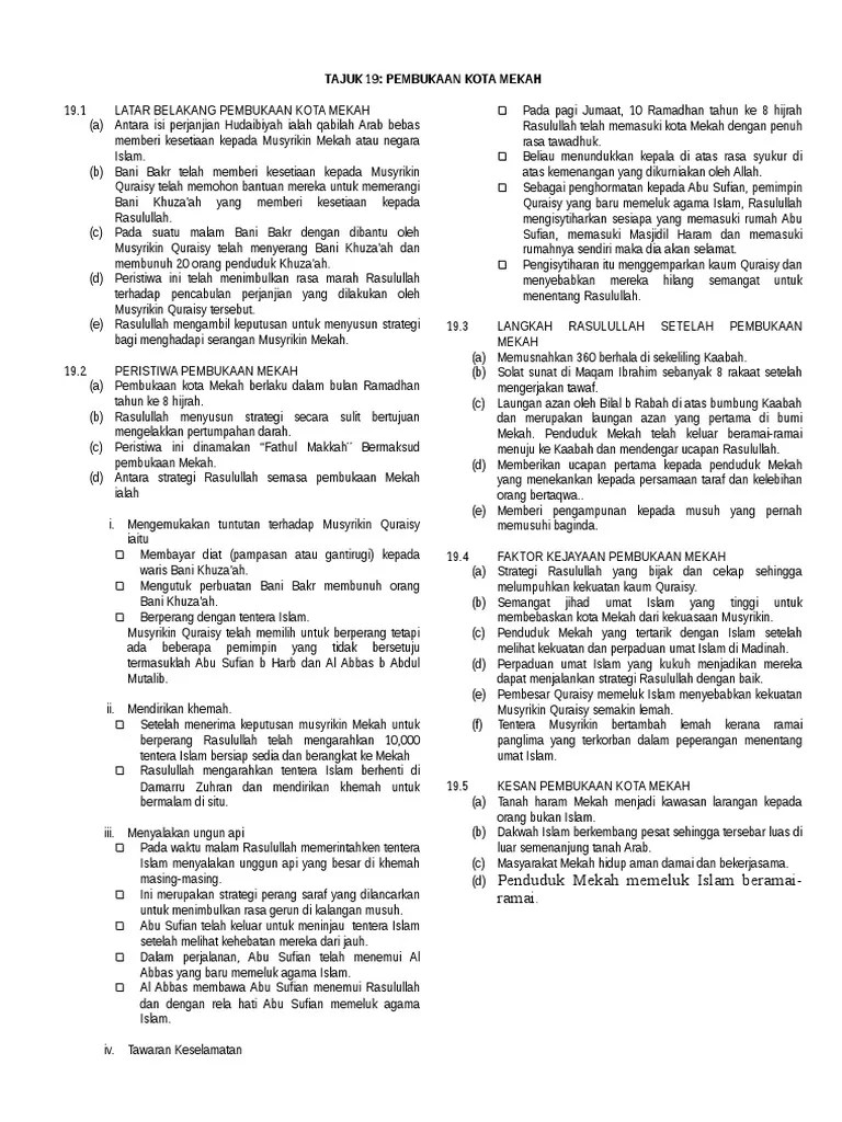 Pembukaan kota mekah 19.1latar belakang pembukaan kota mekah (a) antara. Nota Pembukaan Kota Mekah Pdf