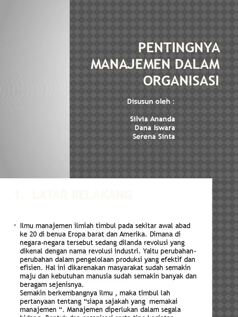 Pentingnya Manajemen Dalam Organisasi | PDF