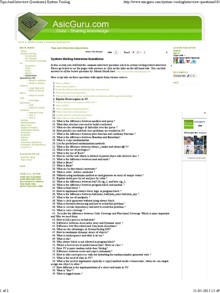 SystemVerilog Interview Questions | PDF | Method (Computer Programming ...