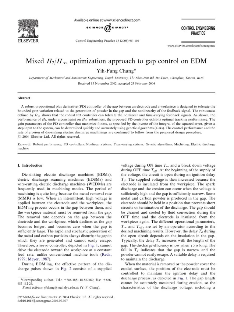 Mixed H2 H Optimization Approach To Gap Control On Edm Pdf