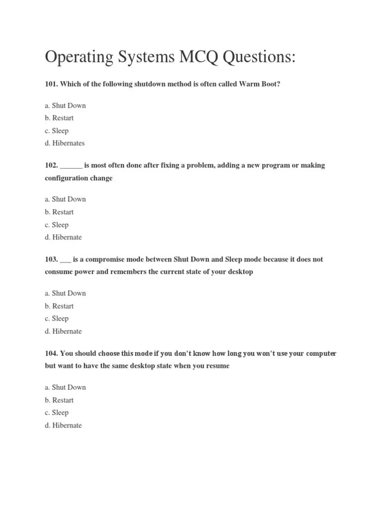 Operating System MCQ | PDF | Operating System | Computer File