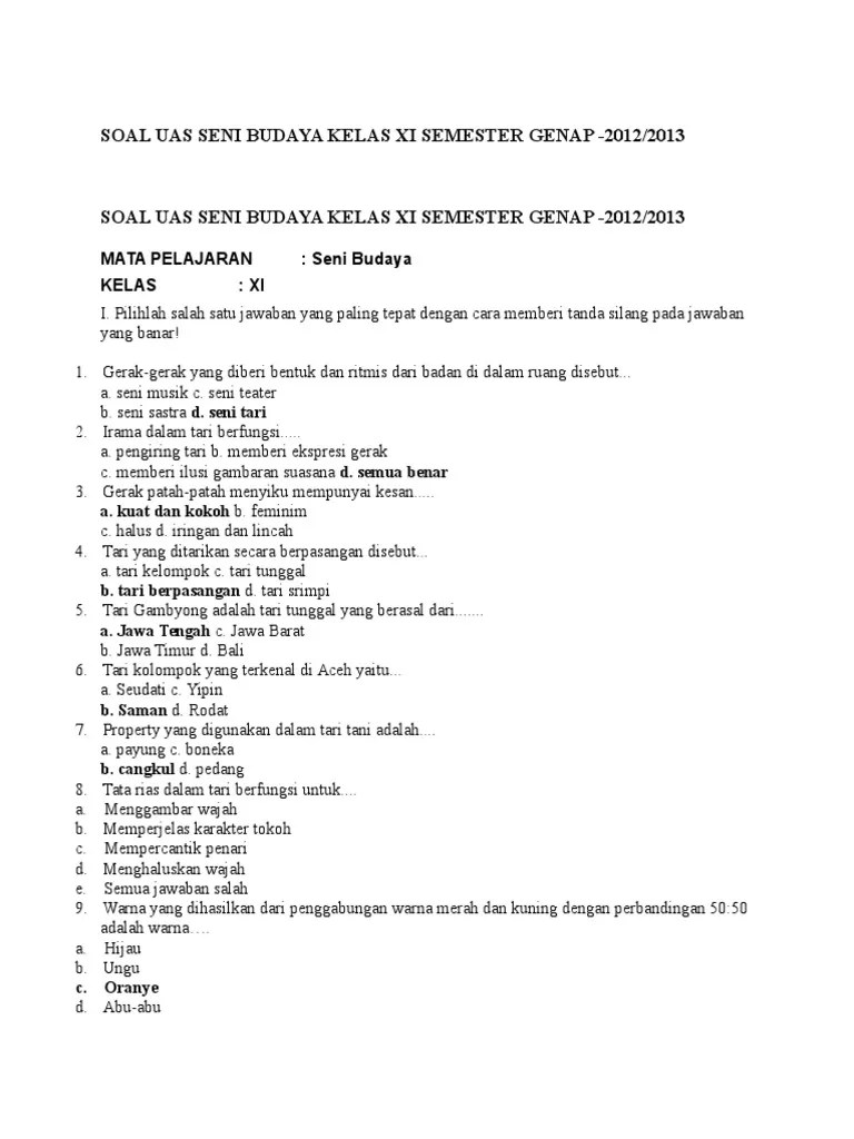 Contoh soal seni budaya kelas 10 (x) sma/ma/smk . Soal Seni Teater Pilihan Ganda Dan Jawabannya Belajar