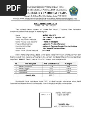 Surat keterangan lulus berfungsi bukan hanya sebagai tanda peserta didik telah selesai . Contoh Surat Keterangan Lulus Smk 2015 Terbaru Pdf