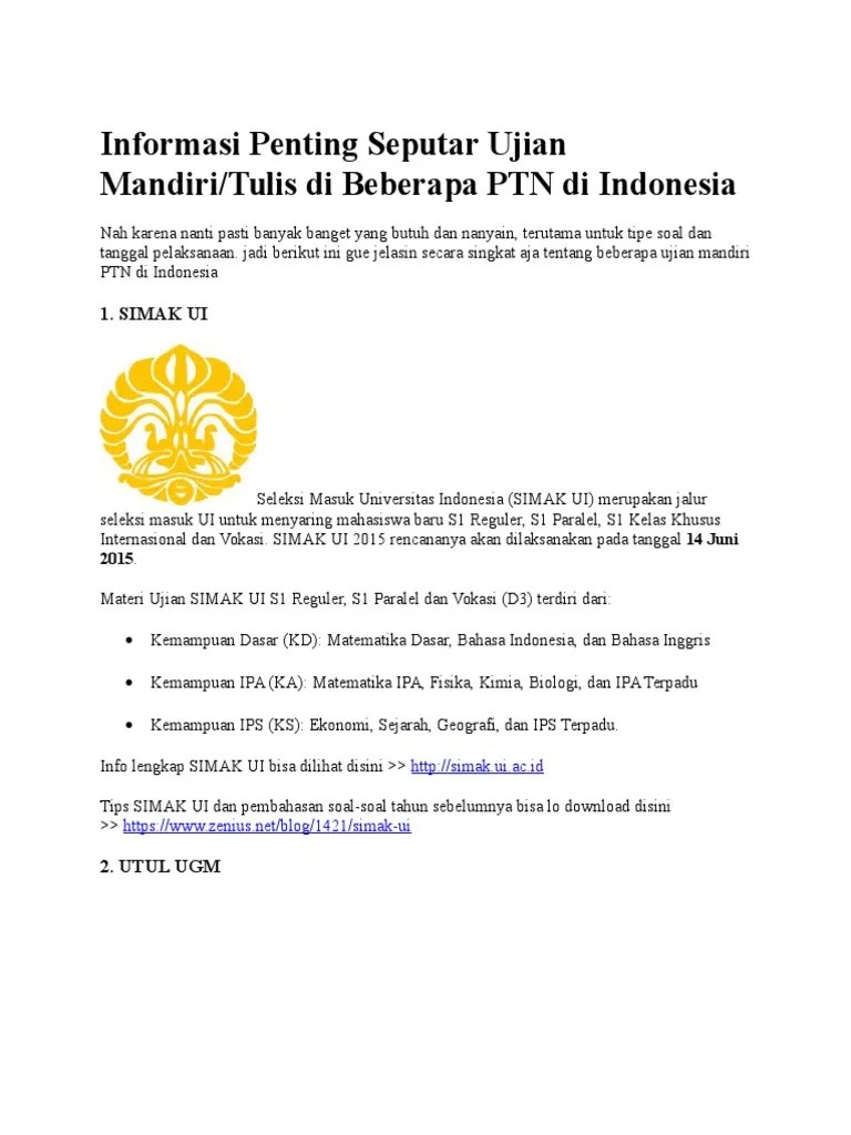 Pengumuman kelulusan pada tanggal 14 juli 2021 mulai pukul 16:00 wib. Contoh Soal Ujian Mandiri Usu Beinyu Com