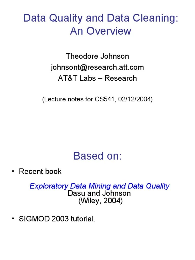 Data Quality And Data Cleaning: An Overview | PDF | Errors And Residuals | Regression Analysis