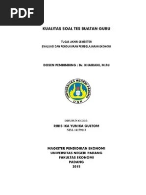 Satu guru bahasa indonesia kelas xi sma. Kualitas Soal Tes Buatan Guru Pdf