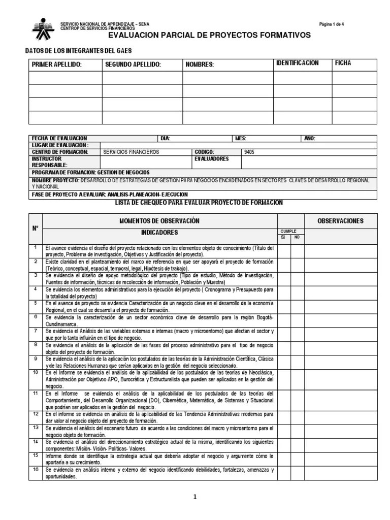 Lista De Chequeo Para Evaluar Proyecto Final-tgo En Gestion De Negocios ...