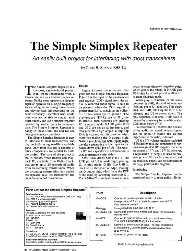 The Simple Simplex Repeater | Download Free PDF | Capacitor | Telecommunications Engineering