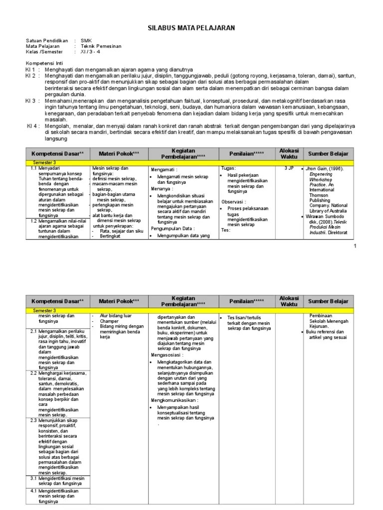 Silabus gambar teknik mesin kurikulum 2013 revisi 2018. Silabus Teknik Pemesinan Kelas Xi Semester 3 4 300613
