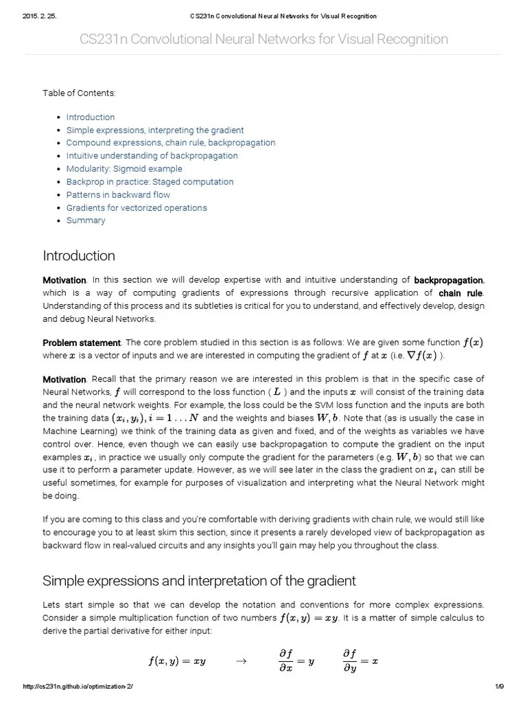 CS231n Convolutional Neural Networks For Visual Recognition | PDF ...