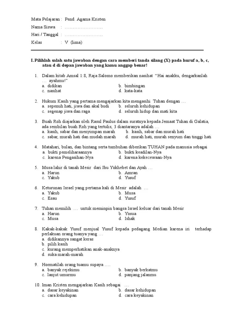 Berikut ini adalah kisi kisi soal pretest ppg 2018 yang . Soal Ukk Agama Kristen Kls 3 Soalsiswa Com