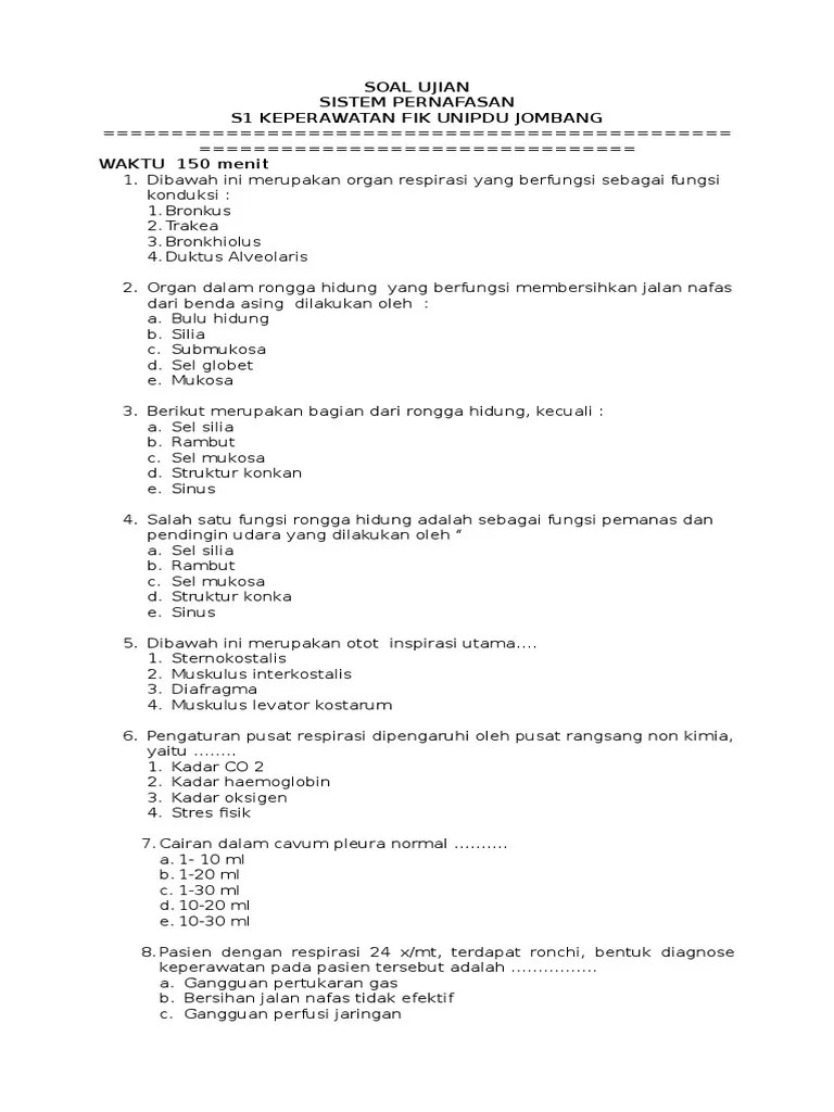 Berikut soal dan jawaban materi biologi kelas 11 sma / smk / ma. Soal Anatomi Fisiologi Sistem Sistem Pernafasan Beserta Jawaban