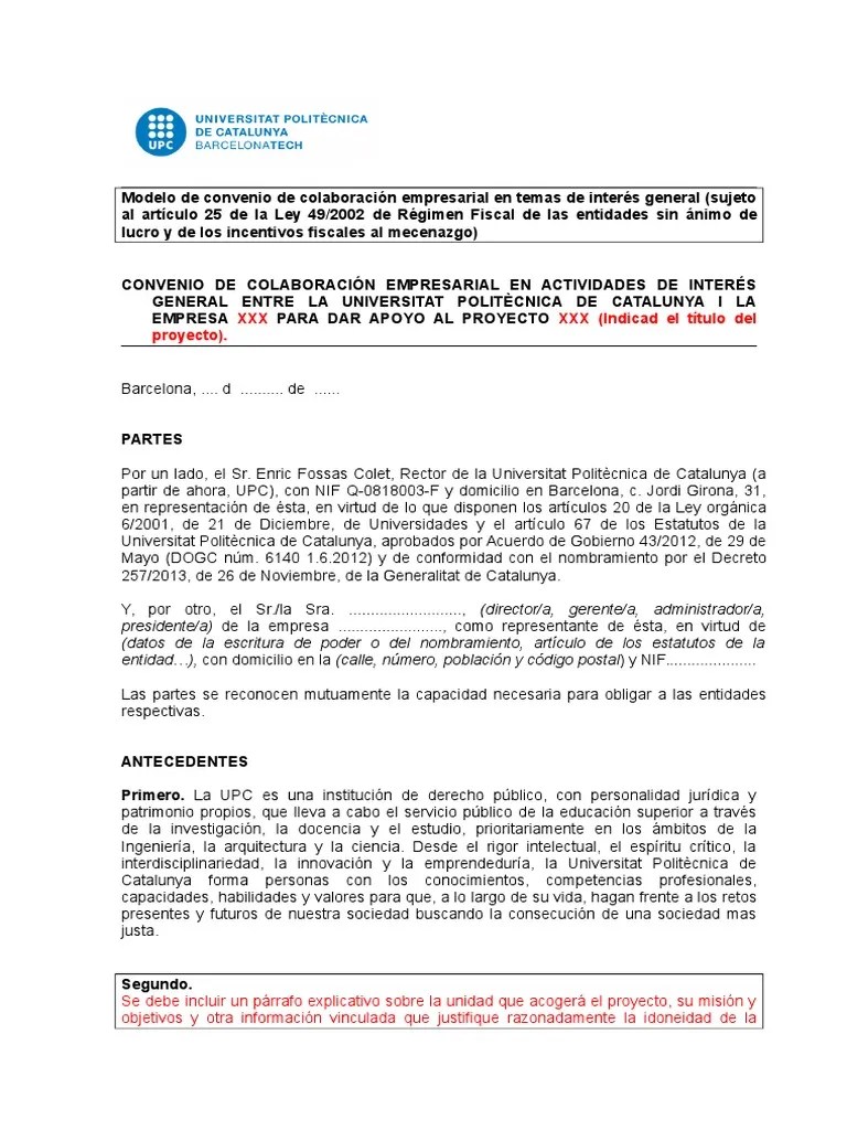 Modelo Convenio Colaboracion Empresarial 2014 | PDF | Cataluña | Publicidad